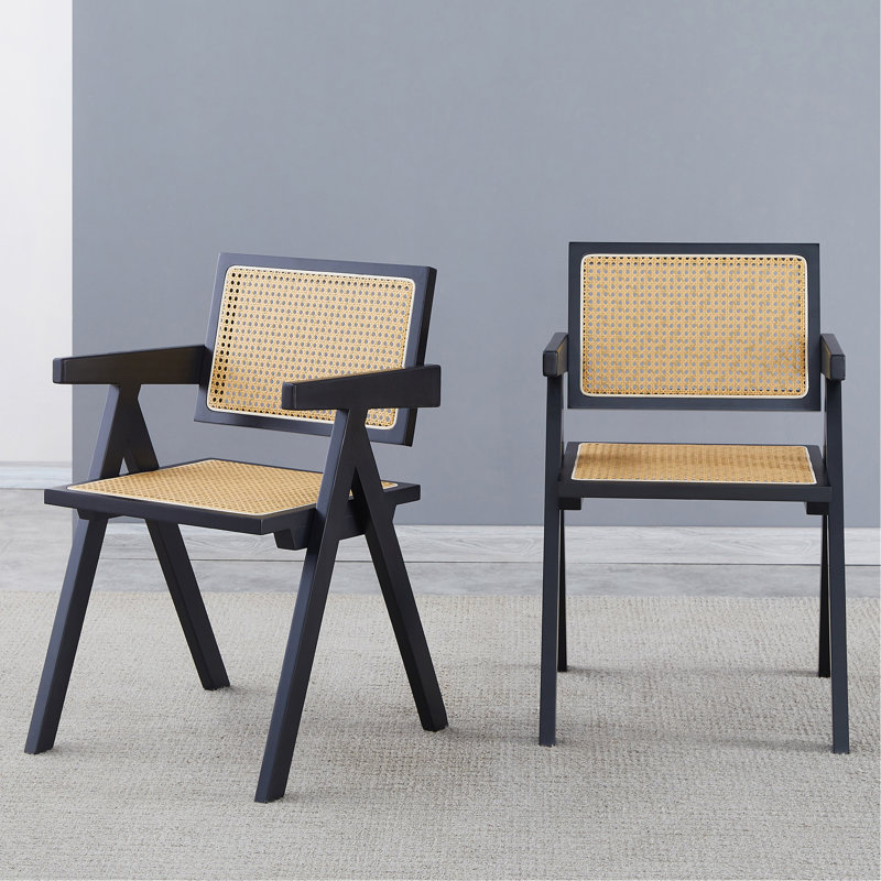 2 chaises de salle à manger, technologie de tissage en rotin de bois d'hévéa, chaise de salle à manger en bois massif avec accoudoirs, chaise de salon, simple