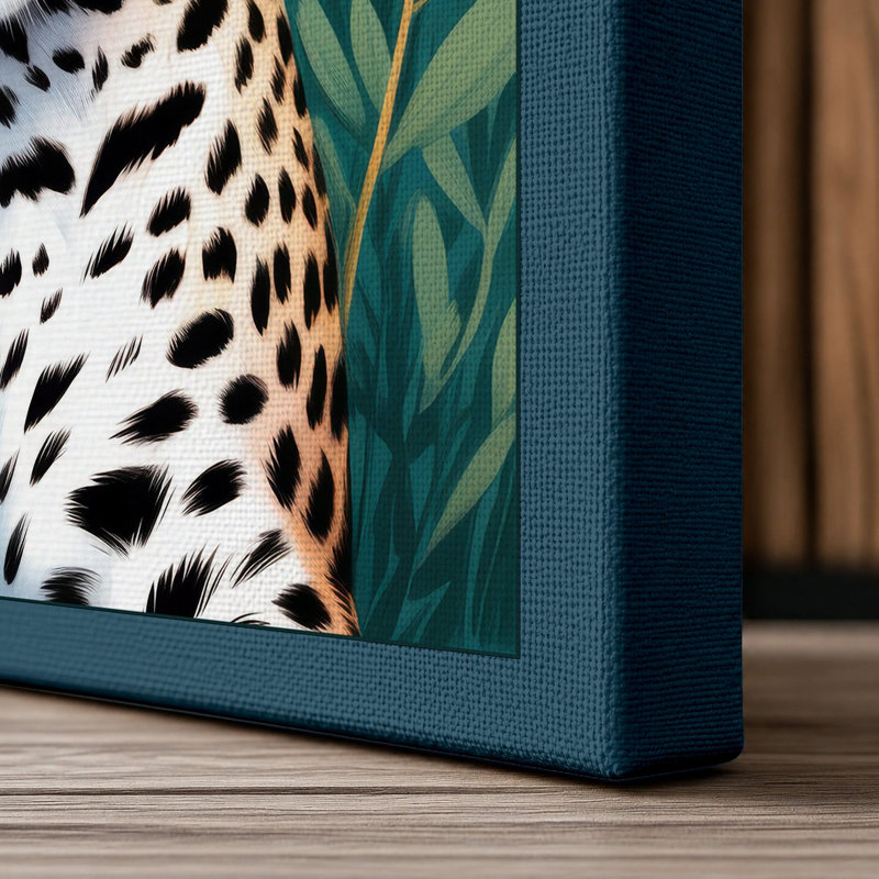 Leopard Portrait Modern - Wrapped Canvas, 18x12 - 45.7 x 30.5 cm, Teal Border