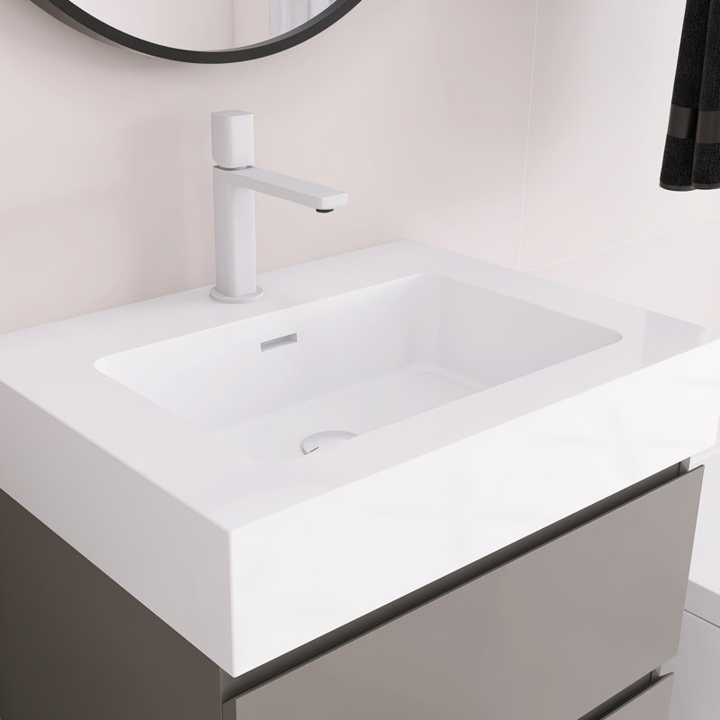 Meuble-lavabo mural 24 po avec lavabo, Gris, Blanc