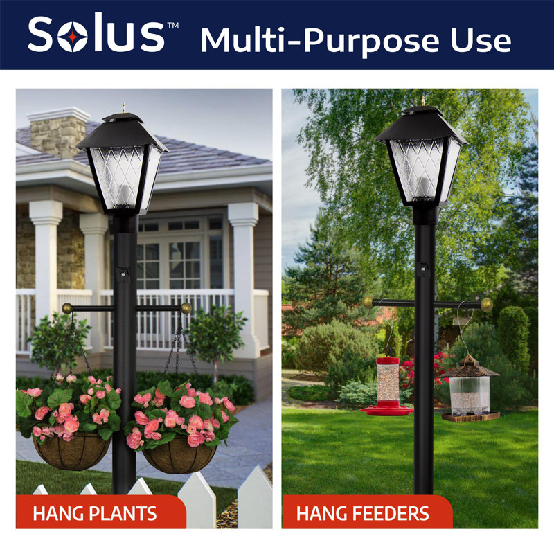 Solus 6ft. Surface Mount Lamp Post with Decorative Cross Arm, Dusk-to-Dawn Photocell Sensor and Aluminum Base Cover, Black