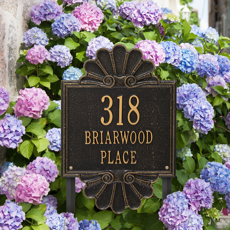 Signature Series 3-Line Lawn Address Sign, Black, Gold, Yes