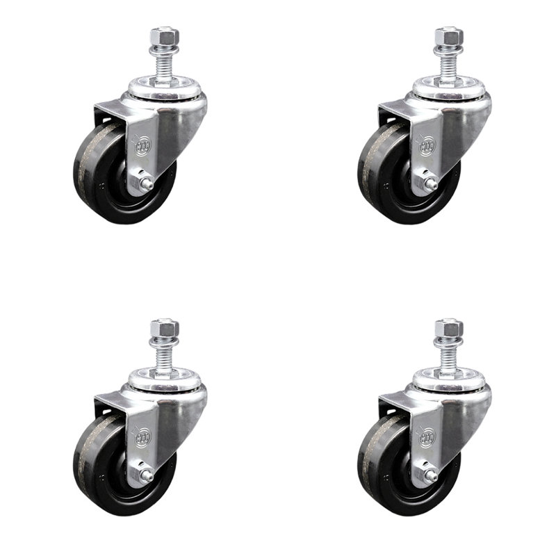 3 Inch SS Phenolic Wheel Swivel 3/8 Inch Threaded Stem Caster Set Service Caster