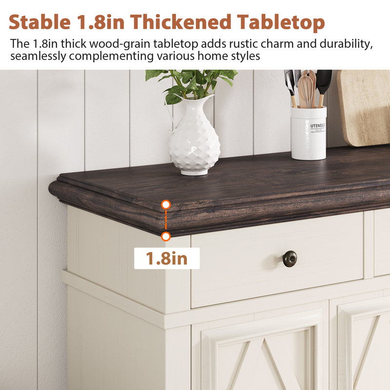 Saskia 4-Door 3-Drawer Sideboard With Farmhouse Design, White/Brown