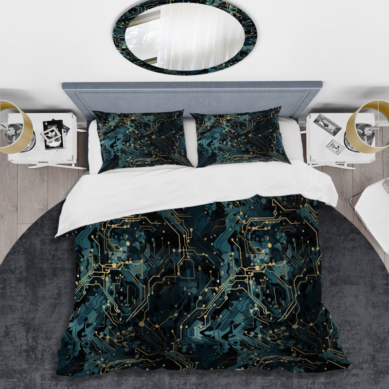 Cyber Camo Nexus I - Ensemble de housse de couette abstrait - Microfibre de polyester