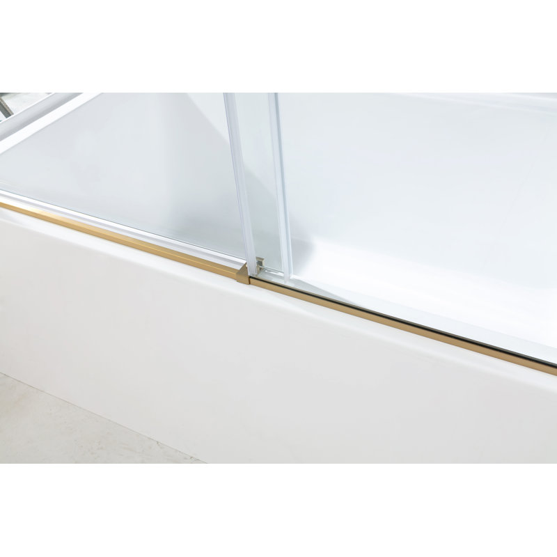 Kingston Brass 60-Inch Acrylic Rectangular 3-Wall Anti-Skid Alcove Tub With Tub Door, Drain, Brushed Brass, Right