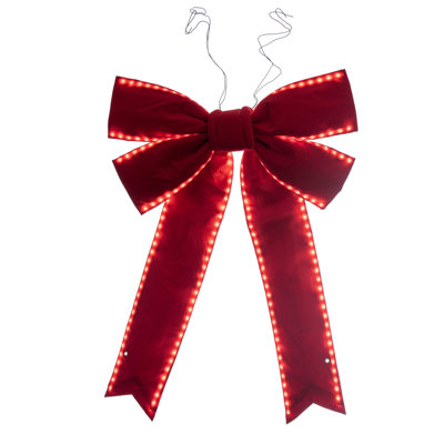 Vickerman Red Velvet Outdoor Christmas Bow with UV Treated Material and Wire to Hang.