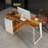 Contemporary L-Shaped Desk With Storage Cabinet And Wide Workspace - Natural Wood And Black/White Finish-536613020