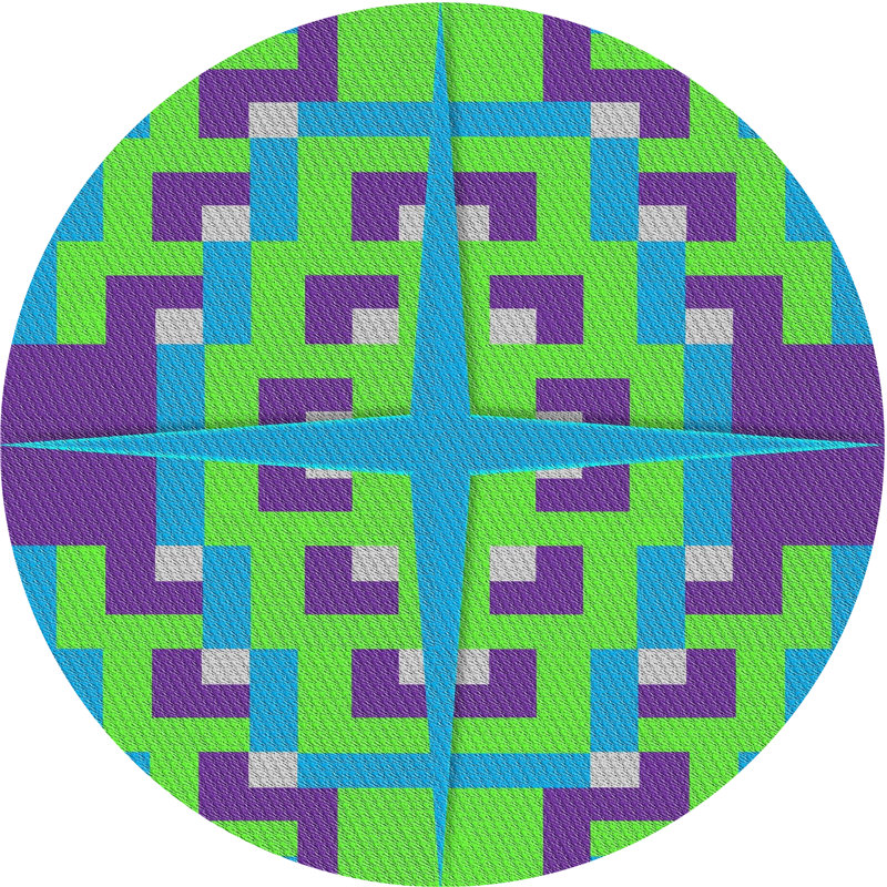 Tapis à motifs vert/bleu/mauve zone mauve, Rond 4 pi