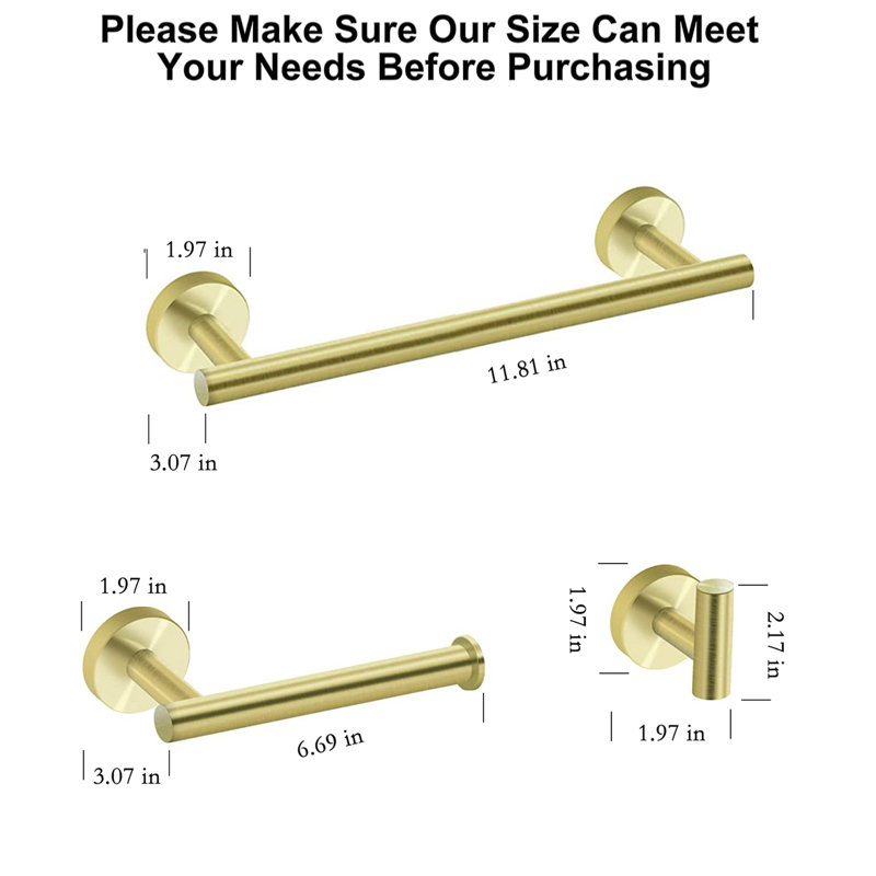 3 - Piece Bathroom Hardware Set, Gold