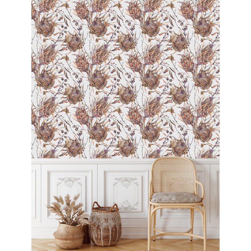 Papier peint fleurs exotiques séchées, L 124,8 po x l 25 po