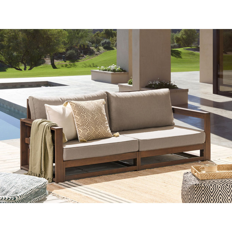 Sione 184cm Wide Mahogany Loveseat with Cushions, Dark Brown