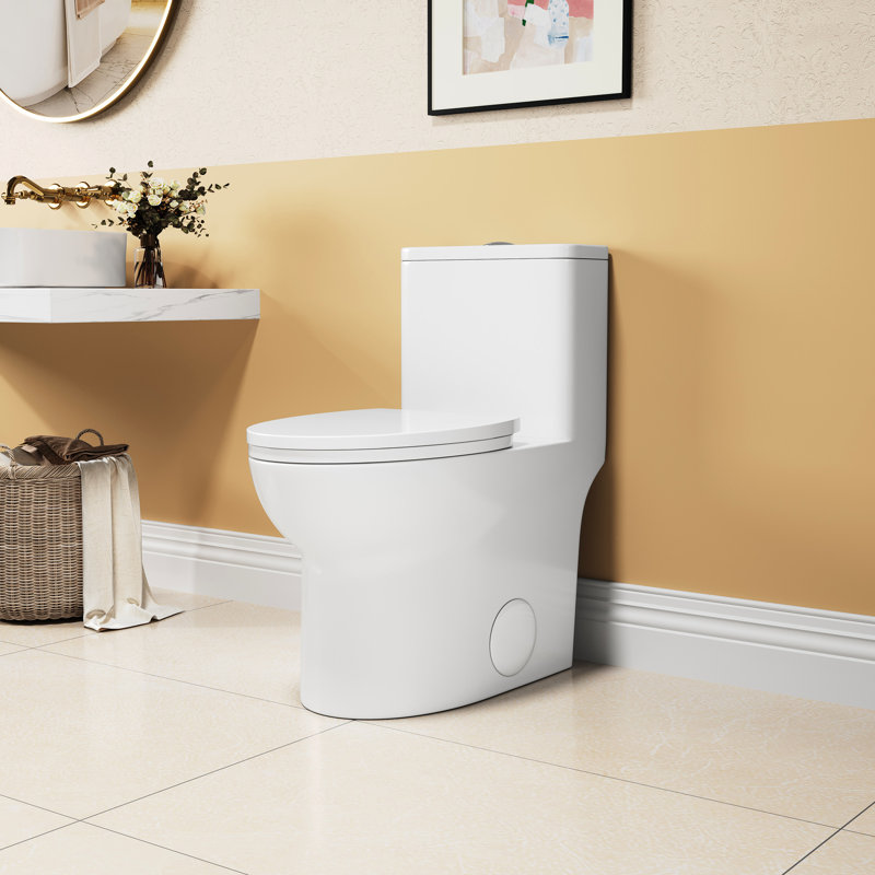 1.1/1.6 Toilet, Elongated Comfort Height, Floor Mounted, Ceramic White, Soft Close Seat, & Height , Mounted Ceramic, Approved