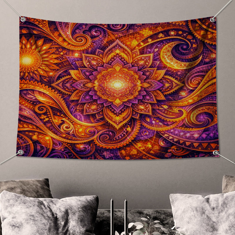Tapisserie murale Vibrant Mandala, 104in H x88 with 4 Grommets
