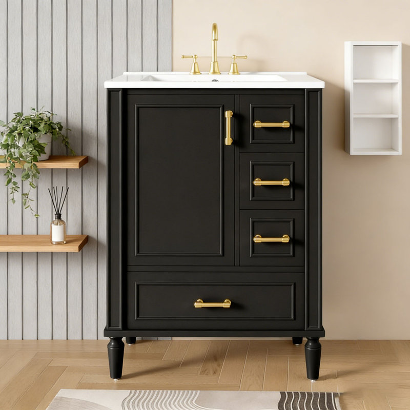 Meuble-lavabo moderne avec lavabo en céramique, 24 po + noir