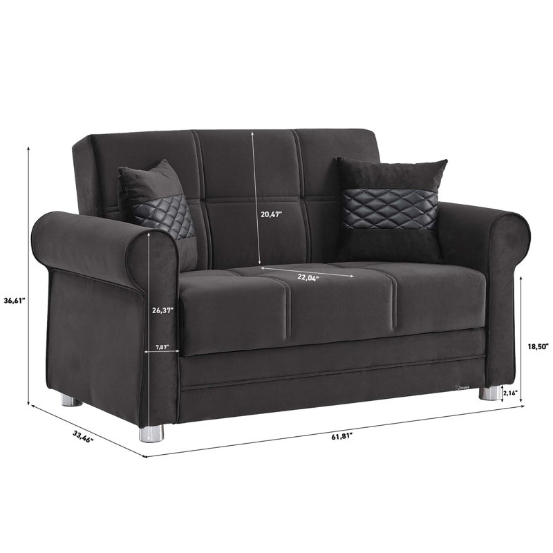 Sara 63 in. Fabric Upholstered 2-Seater 3-in-1 Sleeper Loveseat Sofa Bed with Storage, Black Microfiber
