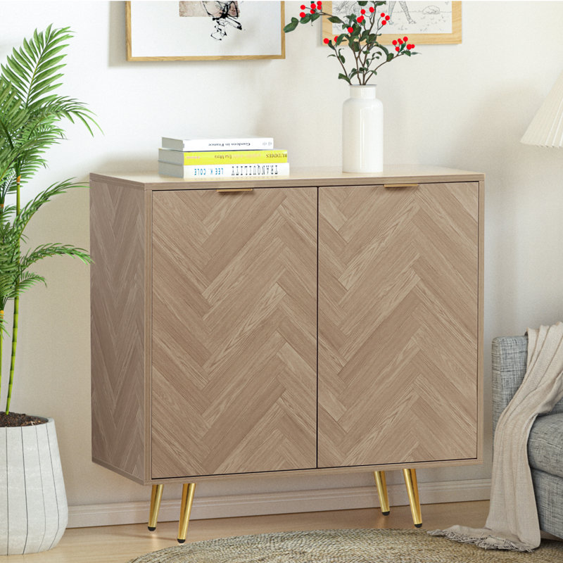 Celinda Modern Sideboard Buffet Cabinet, Natural Oak Accent Cabinet with 2 Doors and Adjustable Shelf