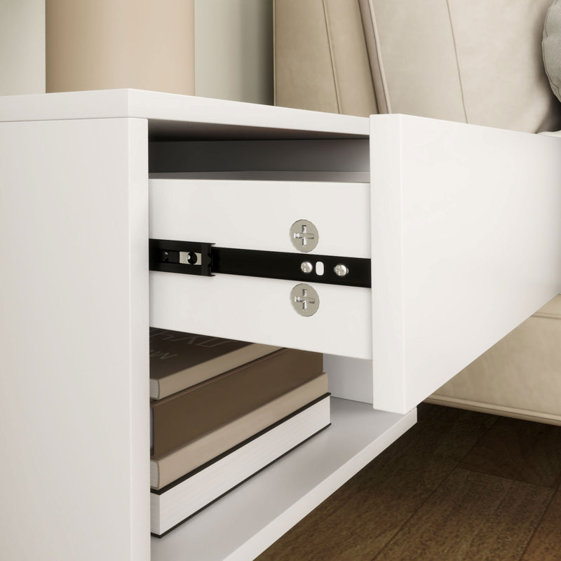 Floating Nightstand Set of 2 with Drawer and Shelf, White