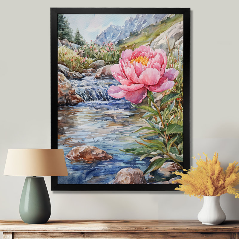 Gieselle - Art mural floral, H 32 po x l 16 po, Noir, Picture Framed