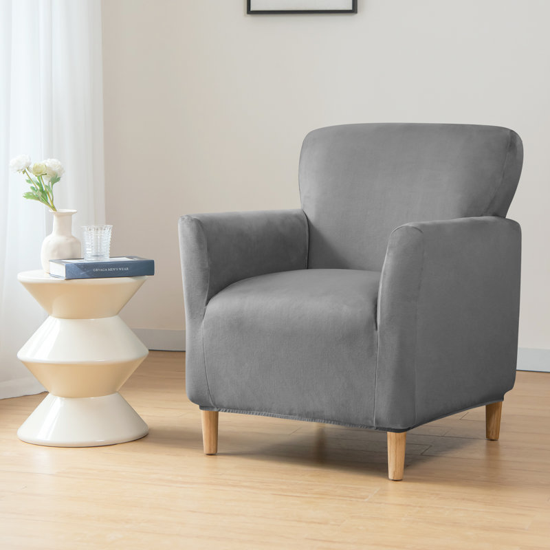Housse pour fauteuil à coussins carrés/rectangulaires, Velours gris