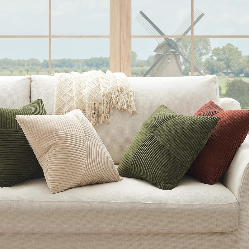 Ensemble de 2 housses de coussins décoratifs vert olive, housses de coussins en velours côtelé à rayures pour canapé, canapé, lit, décoration de maison Boho