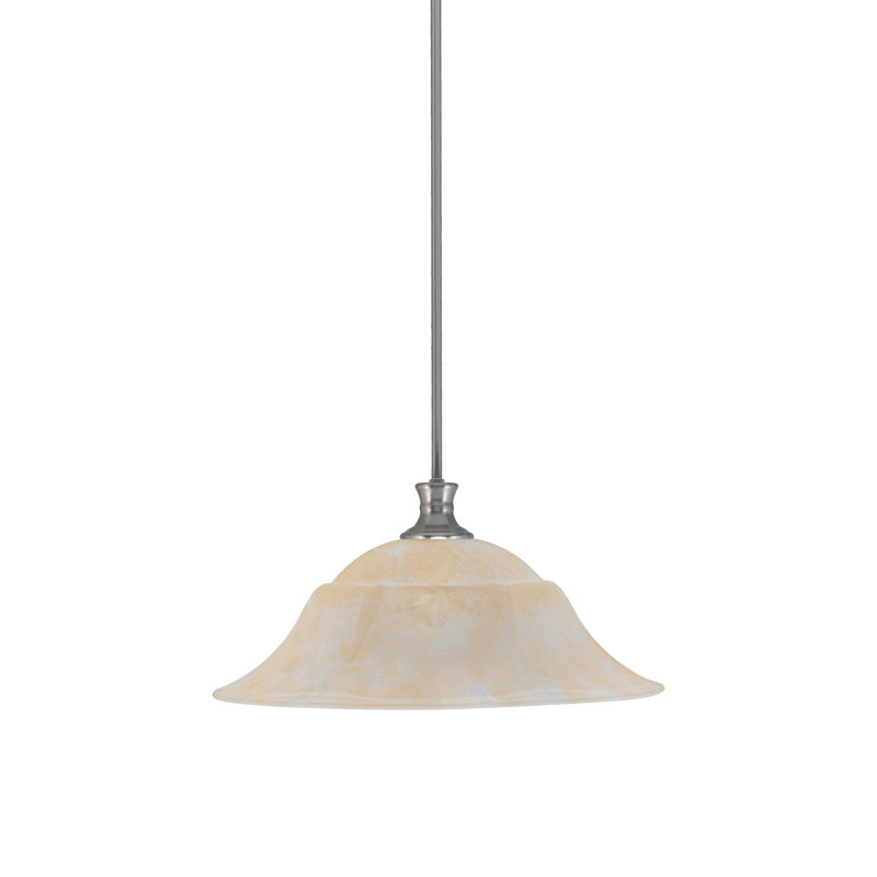 Luminaire suspendu suspendu avec tige en verre marbré de 20 po, Nickel brossé