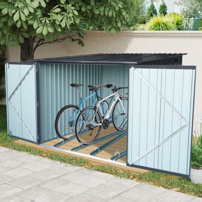 Outdoor Steel Storage Shed For Bicycle With Slope Roof And 4 Bike Tracks, Black