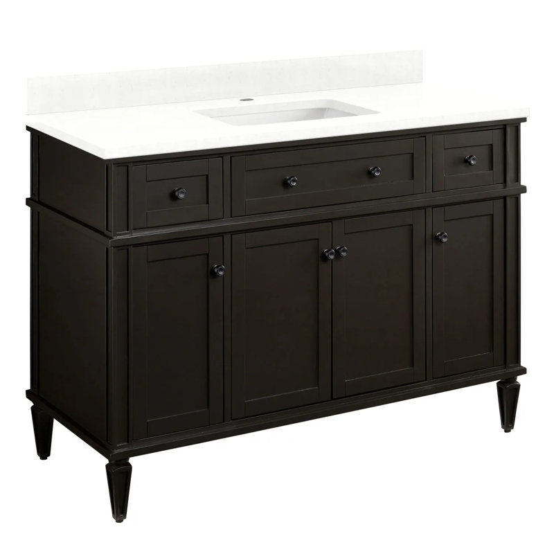 48" Elmdale Single Bathroom Vanity Set with Rectangular Undermount Sink, Feathered White Quartz, 8" Widespread