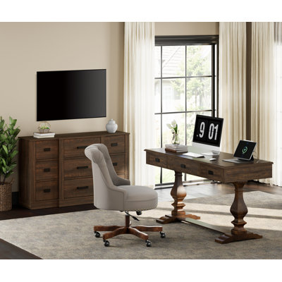 Farmhouse Office Desk & 9-Drawer Storage System - Complete Workspace Solution With Integrated Power Station