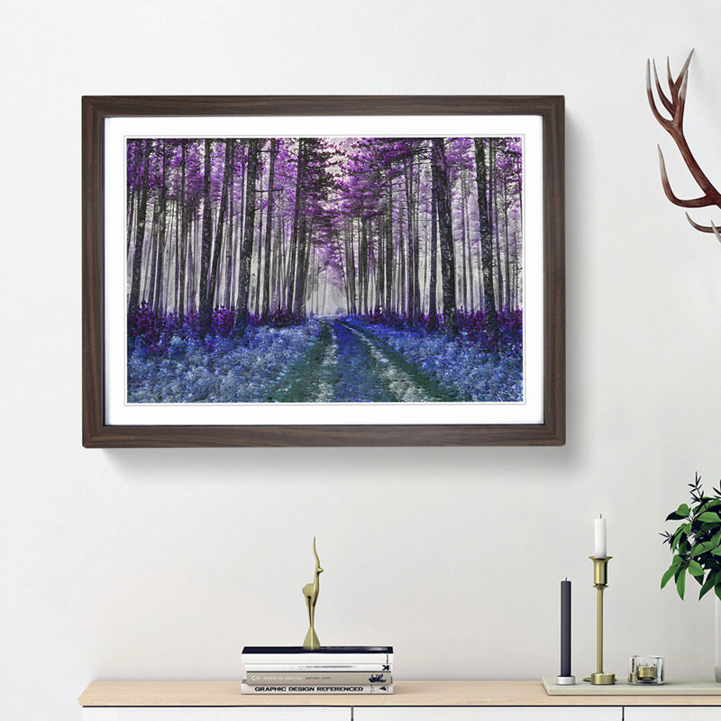 Path Through a Purple Forest in Abstract - Picture Frame Graphic Art Print, Walnut Framed, 36cm H x 48cm W x 2cm D