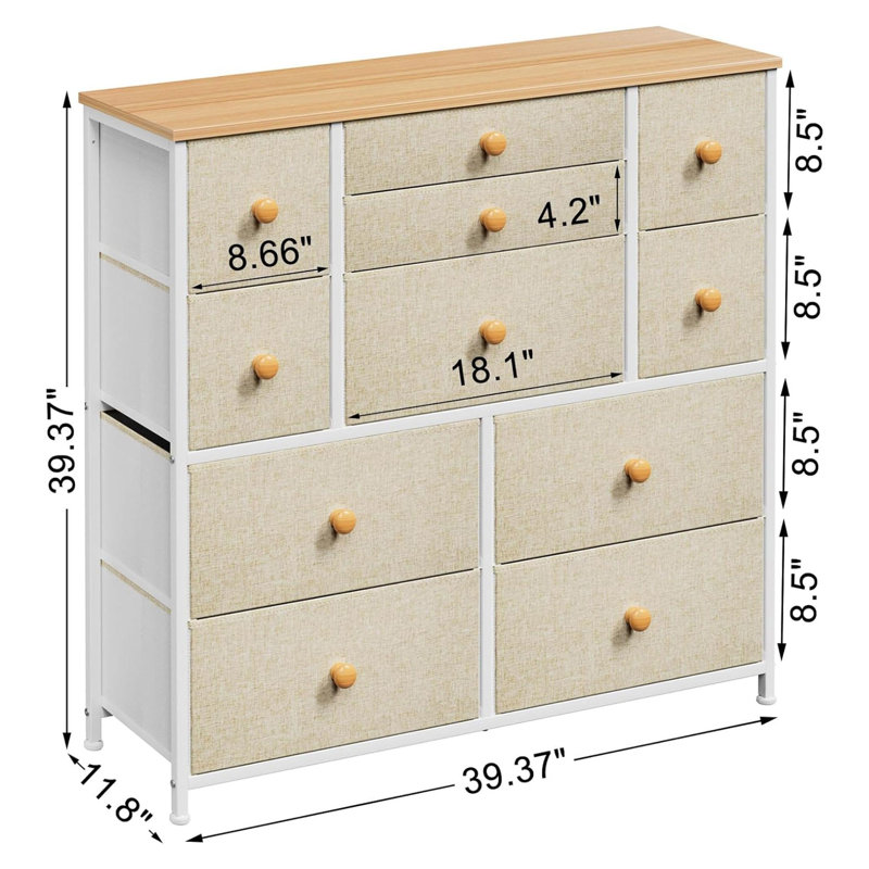 Commode de rangement pour chambre à coucher avec 11 tiroirs REAHome, taupe