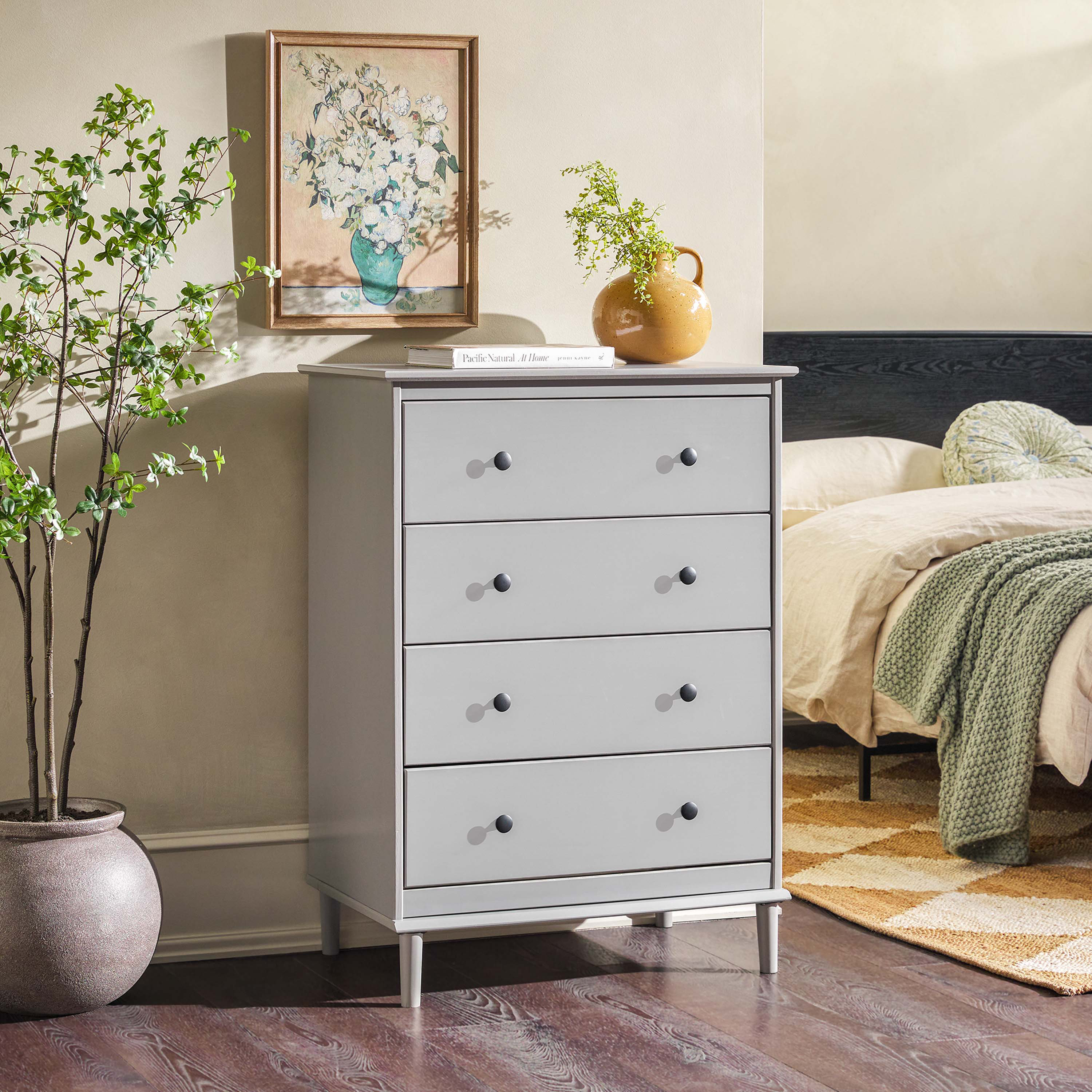 Lark Manor Classic 4-Drawer Solid Wood Dresser - Grey | Wayfair