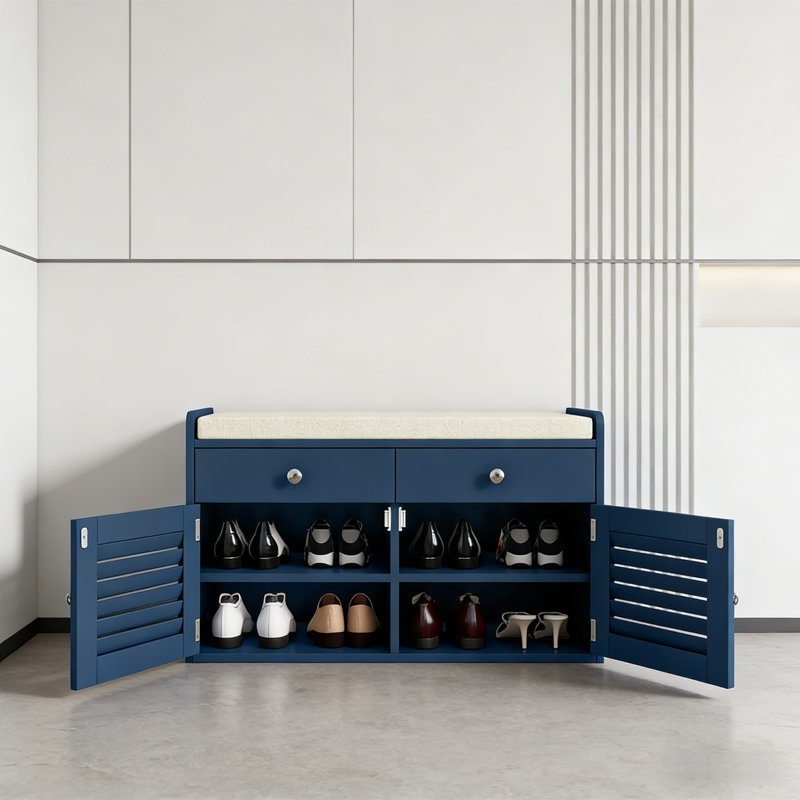 Banc de rangement multifonctionnel pour hall d'entrée, Bleu