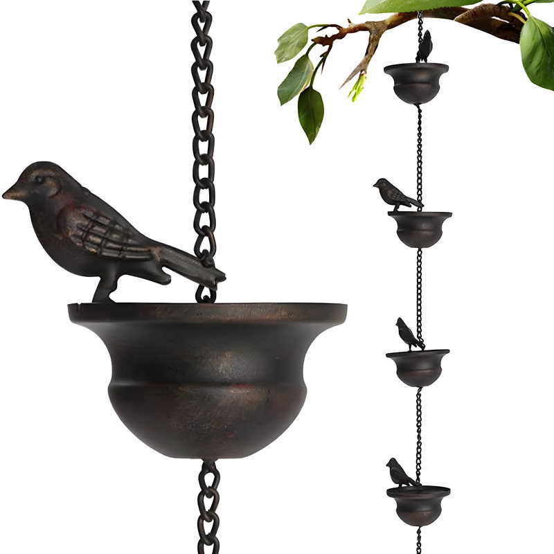 Chaîne de pluie rétro en cuivre pour oiseaux et carillons