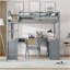 Lit mezzanine double en bois avec bureau en U, compartiments de rangement et miroir à trois volets-1705806999