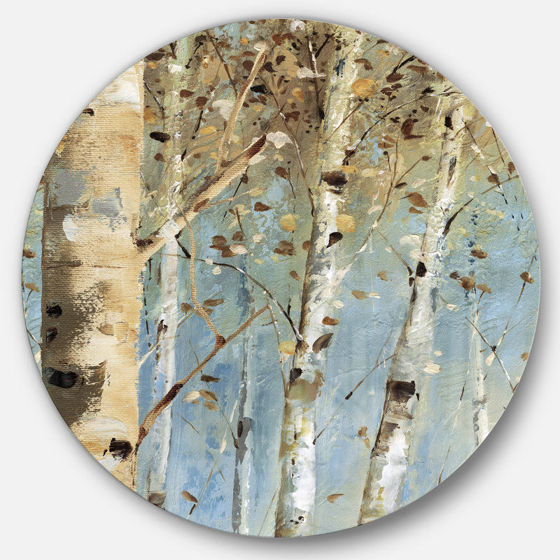 « white bouleau forest i », reproduction d’art sur cercle métallique, H 36 po x l 36 po