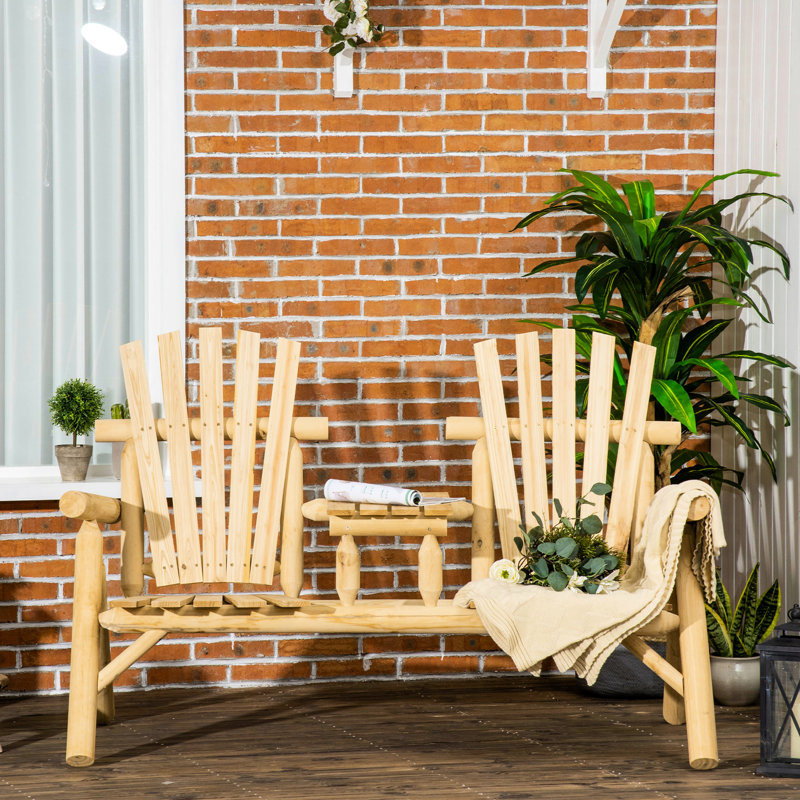 Chaise de patio en bois naturel 2 avec table, foyer extérieur pour la cour, terrasse, porche, patio spacieux, cour arrière