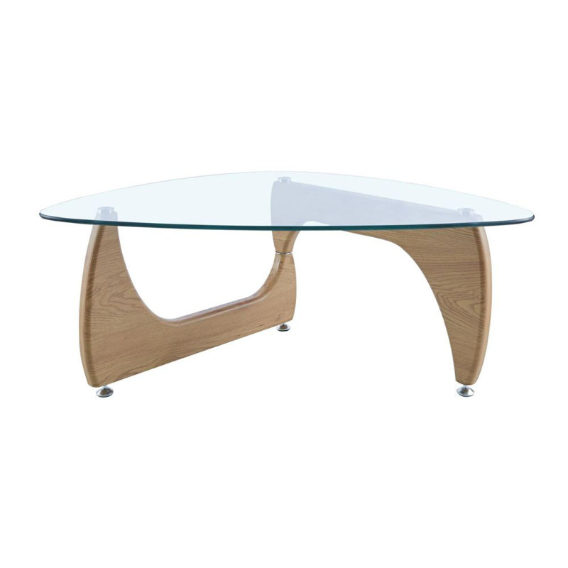 Table basse moderne Weathers - plateau en verre trempé, base en bois manufacturé, table d'appoint de salon., Naturel