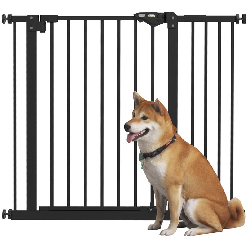 Pressure Mounted Pet Gate With Door, Black, 74-94 cm