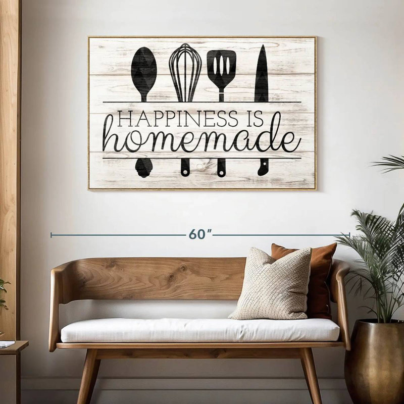 Happiness Is Hommade Kitchen Tools, Cadre flottant en bois naturel, 46 po x 31 po