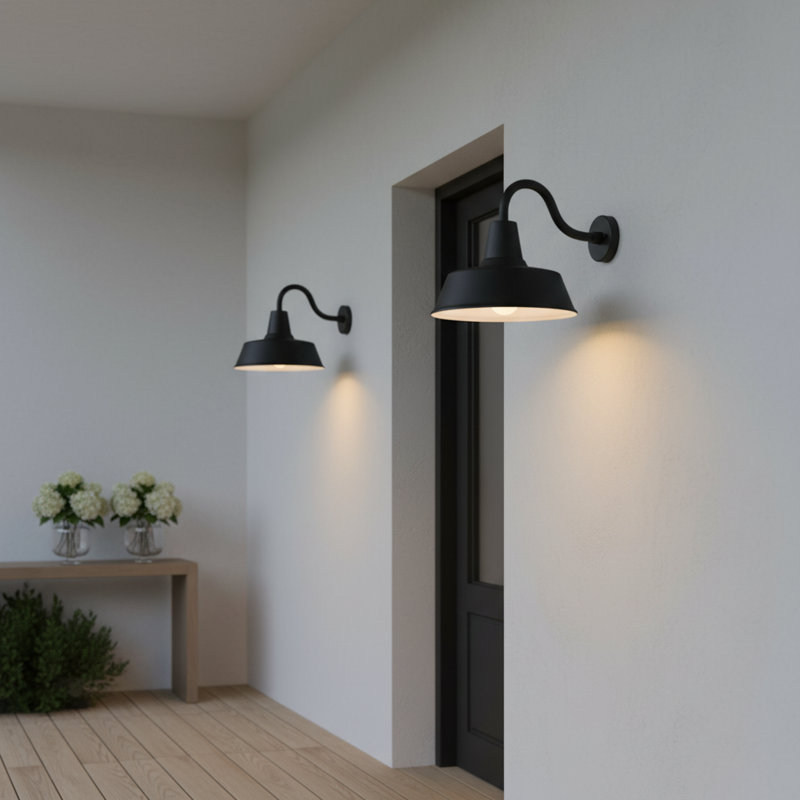 Luminaire de grange d'extérieur Blakeston, Noir, H 13,5 po x l 14 po x P 14 po, Oui