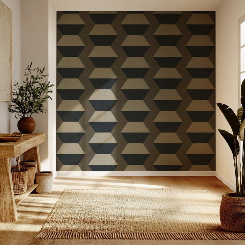 Infinity Blocks - Lacquered Wallpaper, Non-Pasted, Faux Grasscloth, Coconut
