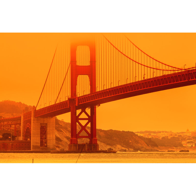 Smoky Fires at Golden Gate Bridge 1 Piece Wrapped Canvas Wall Art, 81cm H x 122cm W
