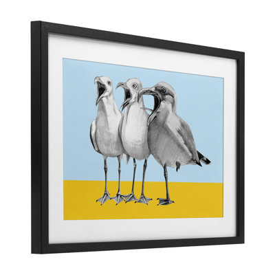 «Seagulls with Blocked Hues», reproduction sous verre encadrée, design par Violeta Vollmer