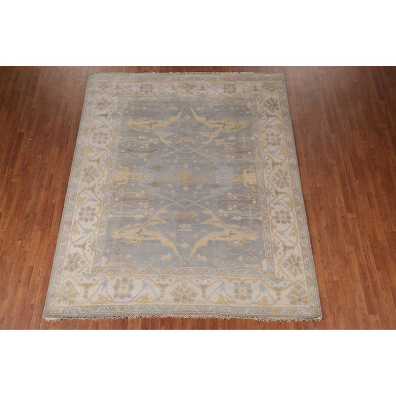 Tapis de salon indien gris en laine Oushak 8 x 10