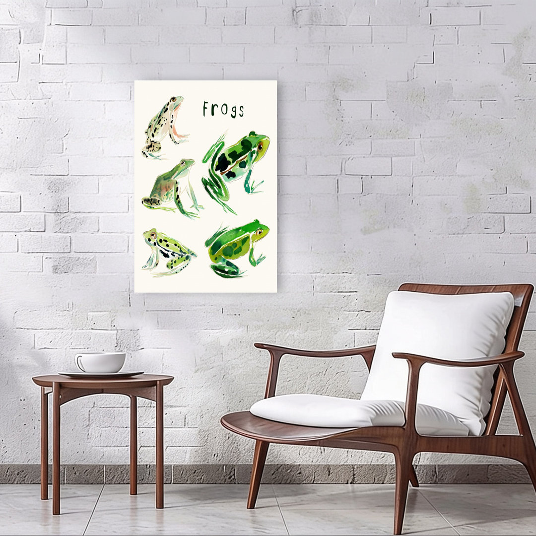Vibrant Watercolor Frogs Playful Vibrant Contemporary Frog Nature Wildlife Wall Art Print