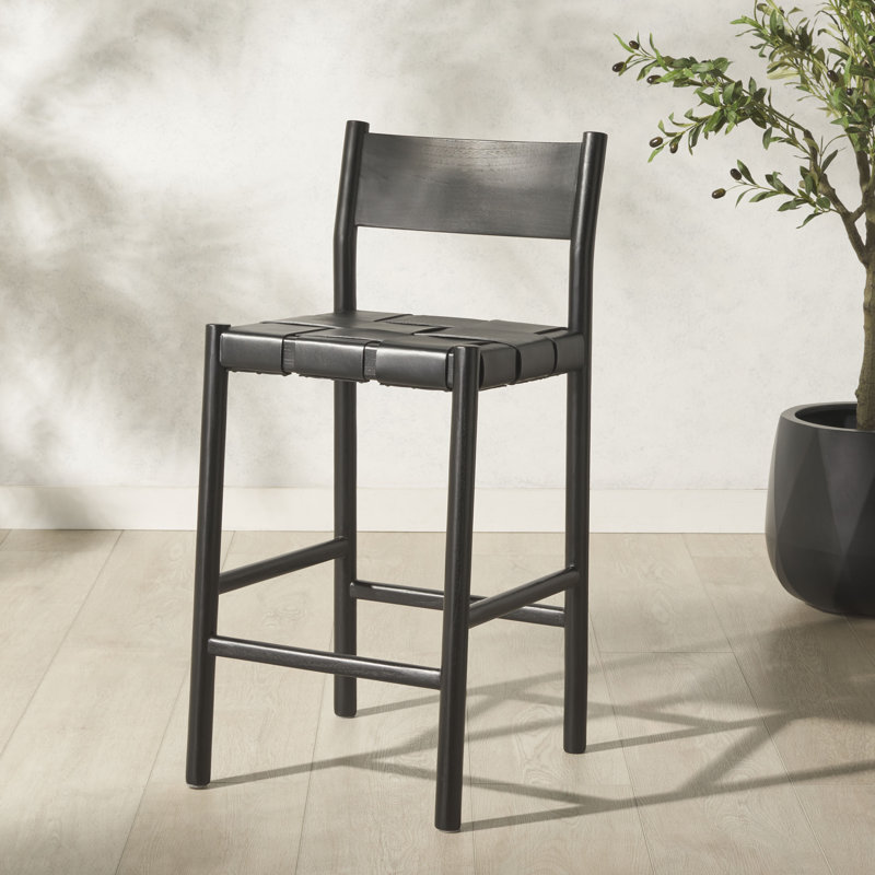 Tabouret de comptoir en cuir tissé Hentges, Noir, noir, noir, noir