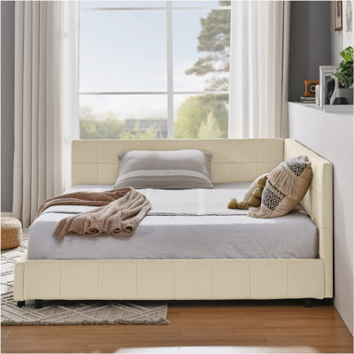 Structure de lit capitonnée en velours | Canapé-lit avec dossier moelleux et accoudoirs | Lit multifonctionnel confortable pour la chambre à coucher, le salon et les petits appartements
