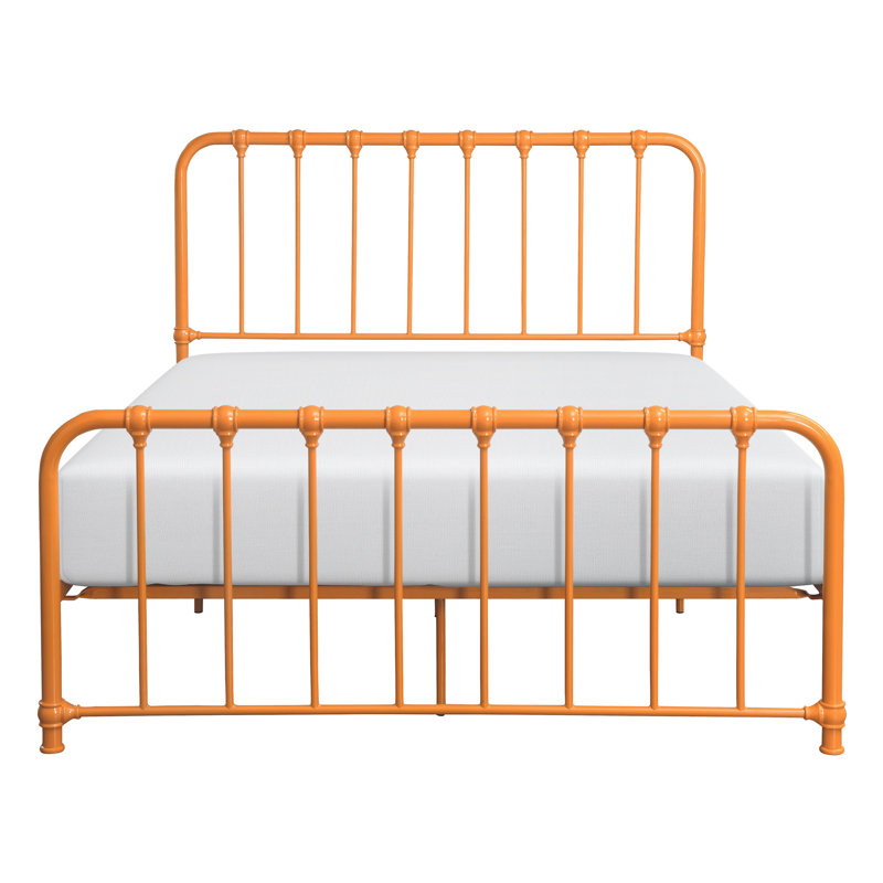 Lit plateforme en métal orange vif pour grand lit, chambre à coucher essentielle - sans sommier avec grand lit enchanteur, élégance