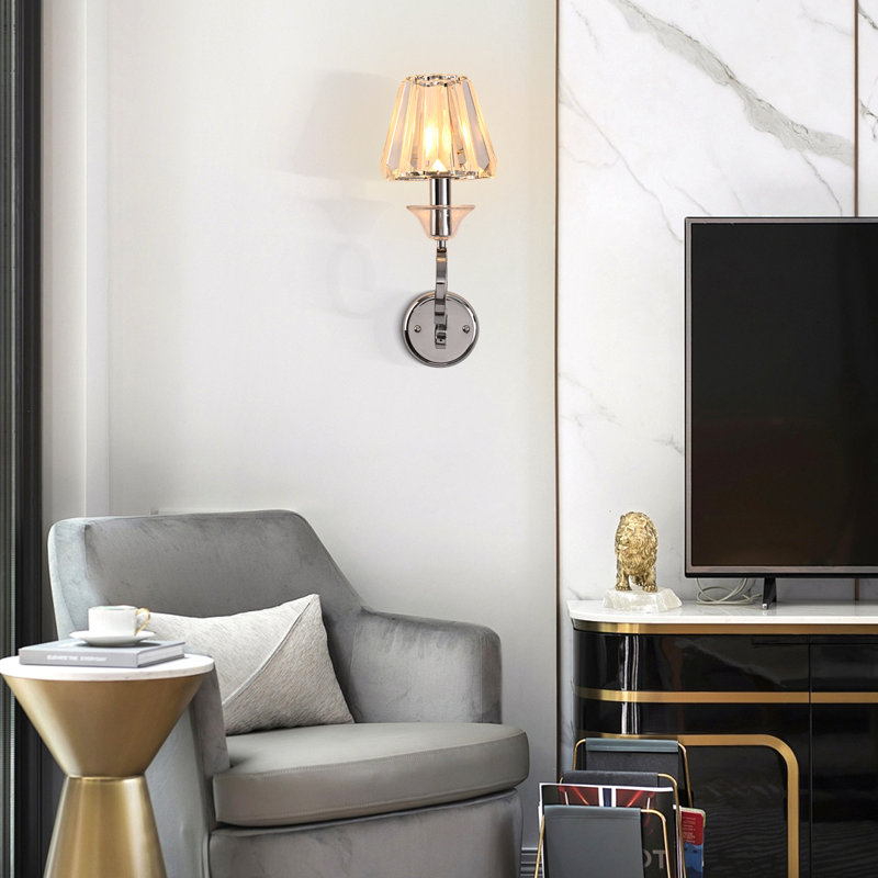 9.6" Modern 1-Light Crystal Wall Sconce For Bedroom, Living Room, Entryway, And More, Chrome