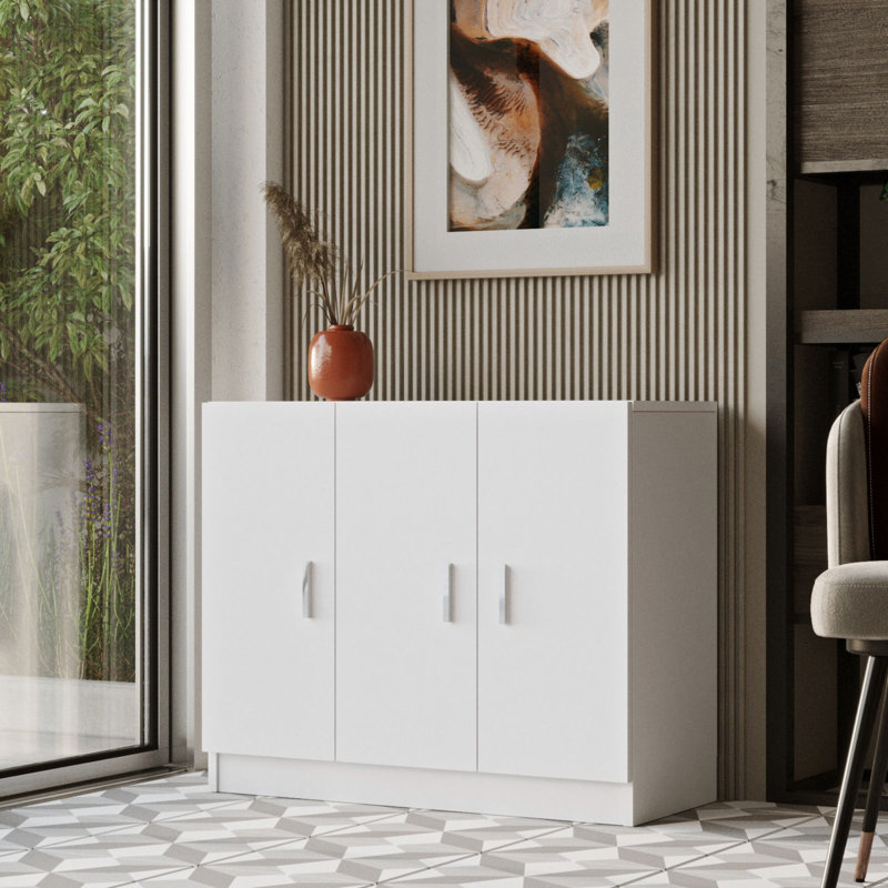 Ensemble de mobilier de bureau moderne (5 pièces), blanc | Comprend un bureau d'étude (55,1 x 28,7 x 23,6 po), une table basse (23,6 x 18,1 x 18,1 po) et une armoire polyvalente (35,1 x 29,0 x 15,0 po) | Panneau de particules 100% enduit de mélamine, design durable et élégant